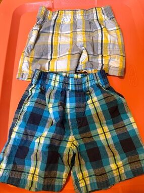 Plaid Pull-On Shorts in Blue & Yellow